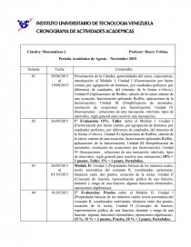Planilla de contenido programático Matemática. Página 1