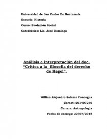 Análisis e interpretación del doc. “Critica a la filosofía del derecho de Hegel”. Página 1