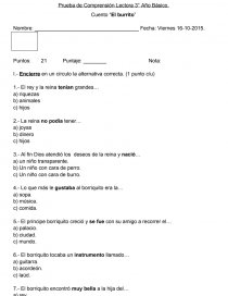 Prueba de Comprensión Lectora 3° Año Básico. Cuento “El burrito”. Página 1