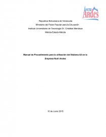 El Manual de Procedimiento para la utilización del Sistema A2 en la Empresa Nutrí Andes. Página 1