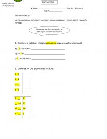 VALOR POSICIONAL, MÚLTIPLOS, DIVISORES, NÚMEROS PRIMOS Y COMPUESTOS, FRACCIÓN Y DECIMAL. Página 1