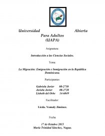 La Migración: Emigración e Inmigración en la República Dominicana. Página 1