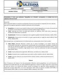 El tema que analizamos “Geopolítica en el Mundo”, corresponde a la Unidad Uno de la asignatura Gerencia Social. Página 1