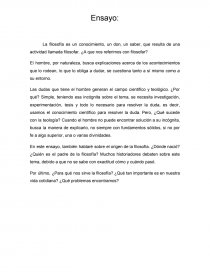 La filosofía es un conocimiento, un don, un saber, que resulta de una actividad llamada filosofar. Página 1