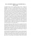 ENSAYO DE LA FILOSOFÍA CRITICA A LA FILOSOFÍA DE LA EDUCACIÓN
