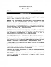 Apreciación a las Artes LA FUNCION DEL ARTE. Página 1