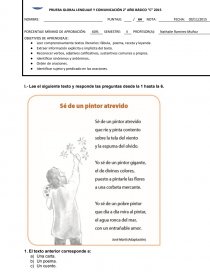 Prueba global segundo semestre lenguaje 2 basico PORCENTAJE MÍNIMO DE APROBACIÓN:. Página 1