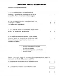 ESPAÑOL : ORACIONES SIMPLES Y COMPUESTAS. Página 1