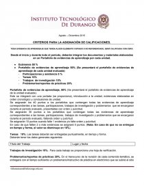 CRITERIOS PARA LA ASIGNACIÓN DE CALIFICACIONES. Página 1