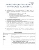Necesidades nutricionales y espirituales del paciente