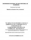 “EL IMPACTO ECONOMICO, SOCIAL Y AMBIENTAL DE LA MINERIA EN LA COMUNIDAD DE TAMBOBAMBA-DISTRITO DE TAMBILLOS – HUAMANGA”