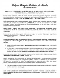 Programa PROGRAMA CÍVICO PARA CONMEMORAR EL 16 DE SEPTIEMBRE DE1810 INICIO DEL MOVIMIENTO DE LA INDEPENDENCIA NACIONAL. Página 1