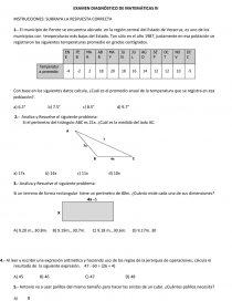 EXAMEN DIAGNÓSTICO DE MATEMÁTICAS III INSTRUCCIONES: SUBRAYA LA RESPUESTA CORRECTA. Página 1