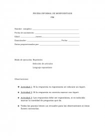 PRUEBA INFORMAL DE MORFOSINTAXIS. Página 1