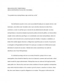 ORGANIZACIÓN TERRITORIAL ÁREAS METROPOLITANAS DE COLOMBIA. Página 1
