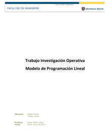 Trabajo Investigación Operativa Modelo de Programación Lineal. Página 1