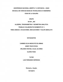 TRABAJO COLABORATIVO MOMENTO ECUACIONES, INECUACIONES Y VALOR ABSOLUTO. Página 1