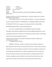 SOLICITO EXCARCELACION POR VENCIMIENTO DE PRISION PREVENTIVA. Página 1