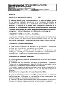 TRABAJO EVALUATIVO REFLEXION SOBRE LA PRÁCTICA. Página 1