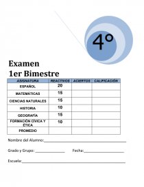 Examen cuarto grado primer bimestre. Página 1