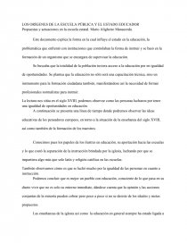 COMO SE DA LOS ORÍGENES DE LA ESCUELA PÚBLICA Y EL ESTADO EDUCADOR. Página 1