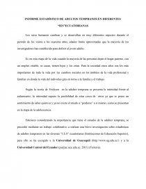 INFORME ESTADÍSTICO DE ADULTOS TEMPRANOS EN DIFERENTES “IES”ECUATORIANAS. Página 1