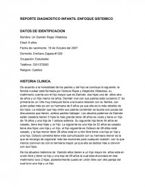 REPORTE DIAGNOSTICO INFANTIL ENFOQUE SISTEMICO DATOS DE IDENTIFICACION. Página 1