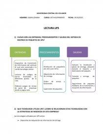 CUÁLES SON LAS ENTRADAS, PROCESAMIENTOS Y SALIDAS DEL SISTEMA DE RASTREO DE PAQUETES DE UPS?. Página 1