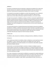 Procedimiento para la recuperación y separación de molibdeno (VI) y cobre (II) de lixiviación ácida. Página 1