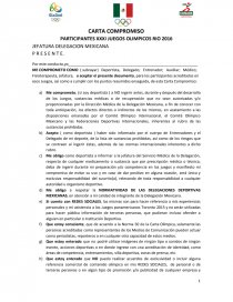 CARTA COMPROMISO: PARTICIPANTES XXXI JUEGOS OLIMPICOS RIO 2016. Página 1