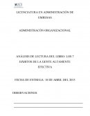ANÁLISIS DE LECTURA DEL LIBRO: LOS 7 HÁBITOS DE LA GENTE ALTAMENTE EFECTIVA