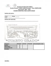 EXAMEN SEMESTRAL PARA CUARTO GRADO. Página 1