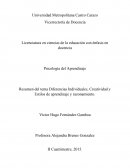 Resumen del tema Diferencias Individuales, Creatividad y Estilos de aprendizaje y razonamiento