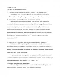 CUESTIONARIO. CONTROL DE MICROORGANISMOS EN MICROBIOLOGIA. Página 1