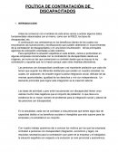 POLÍTICA DE CONTRATACIÓN DE DISCAPACITADOS