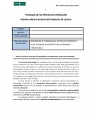 Psicología de las Diferencias Individuales Informe sobre el artículo del Cuaderno de Lectura