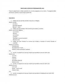 MISCELANEA EJERCICIOS PROGRAMACIÓN JAVA. Página 1