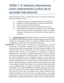El derecho internacional como ordenamiento jurídico de la sociedad internacional.