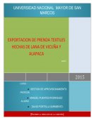 EXPORTACION DE PRENDAS TEXTILES HECHOS DE LANA DE VICUÑA Y ALPACA