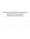 Características, diferencias y semejanzas entre adolescentes, adultos y condiciones postmodernas