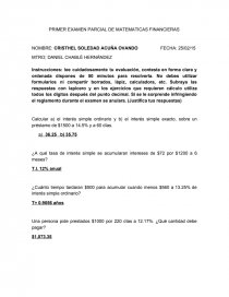 PRIMER EXAMEN PARCIAL DE MATEMATICAS FINANCIERAS. Página 1