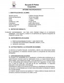 INFORME PSICOPEDAGÓGICO que tiene como finalidad indagar en el rendimiento pedagógico de la alumna y evaluar si es pertinente que ingrese al programa de integración escolar (PIE).