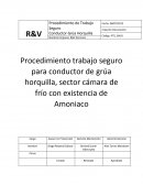 Procedimiento trabajo seguro para conductor de grúa horquilla, sector cámara de frío con existencia de Amoniaco