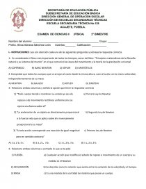EXAMEN DE CIENCIAS II (FÍSICA) 2° BIMESTRE. Página 1