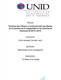 Factores que influyen y consecuencias que afectan en el aumento de la inseguridad en las colonias de Chetumal de 2014 a 2015. Página 1