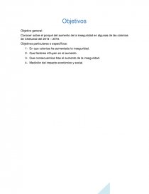 Factores que influyen y consecuencias que afectan en el aumento de la inseguridad en las colonias de Chetumal de 2014 a 2015. Página 8