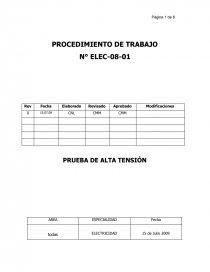 Procedimiento de Prueba de Alta Tensión. Página 1