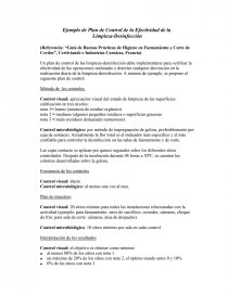 Ejemplo de Plan de Control de la Efectividad de la Limpieza-Desinfección. Página 1