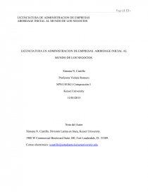 LICENCIATURA EN ADMINISTRACION DE EMPRESAS. ABORDAGE INICIAL AL MUNDO DE LOS NEGOCIOS. Página 1