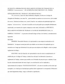 Solicitud de aprobacion de Reglamento. Página 1